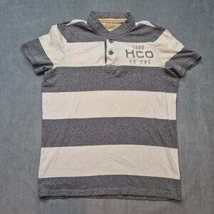 Vintage Hollister Y2K Henley Shirt Mens L Grey White Stripes HCO 1922 So Call